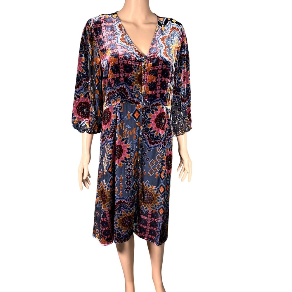Johnny Was Ryan Dress Sisi Burnout Silk Velvet Mandala Print Midi C35025-7 New